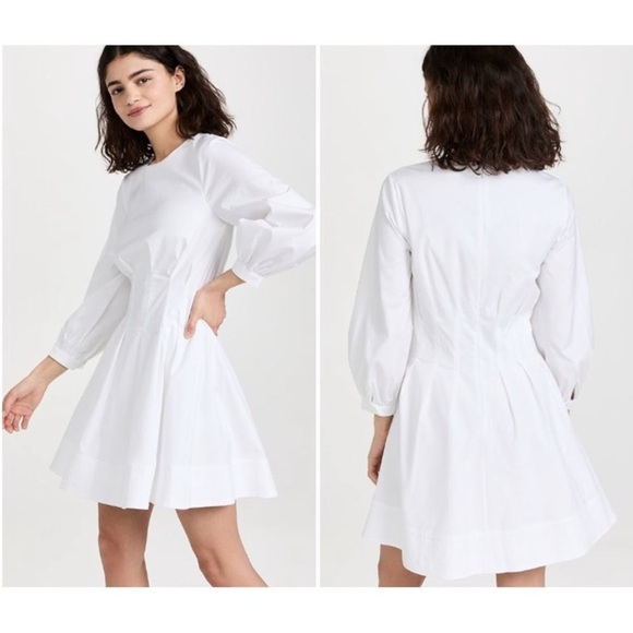 VERONICA BEARD Torres Dress White Round Neck Long Sleeve Stretch Poplin 10 NEW - Picture 3 of 16